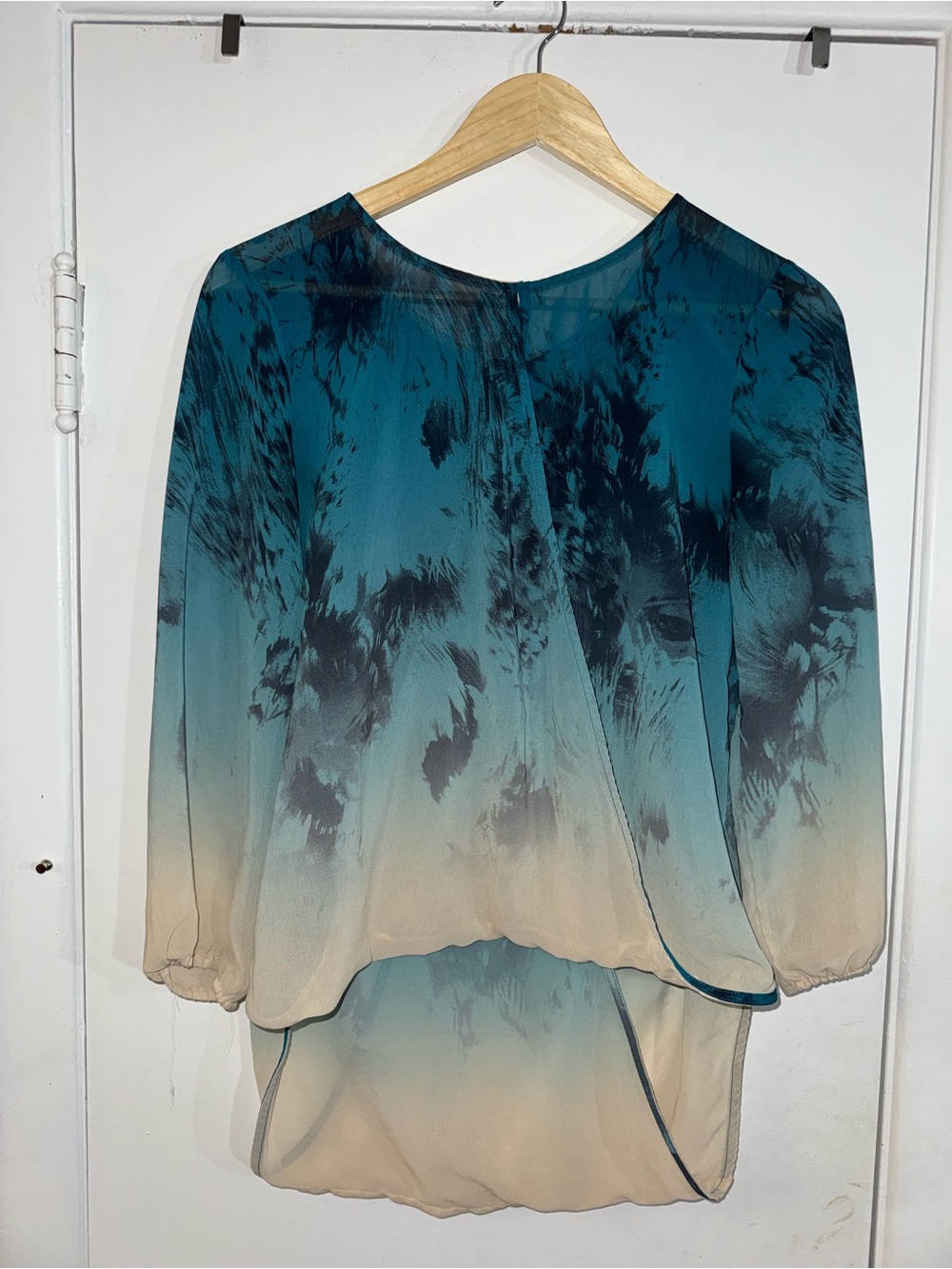 Love Stitch Teal and Cream Ombre Tie-Dye Blouse